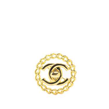 Gold Chanel Gold Plated CC Turn Lock Chain Brooch