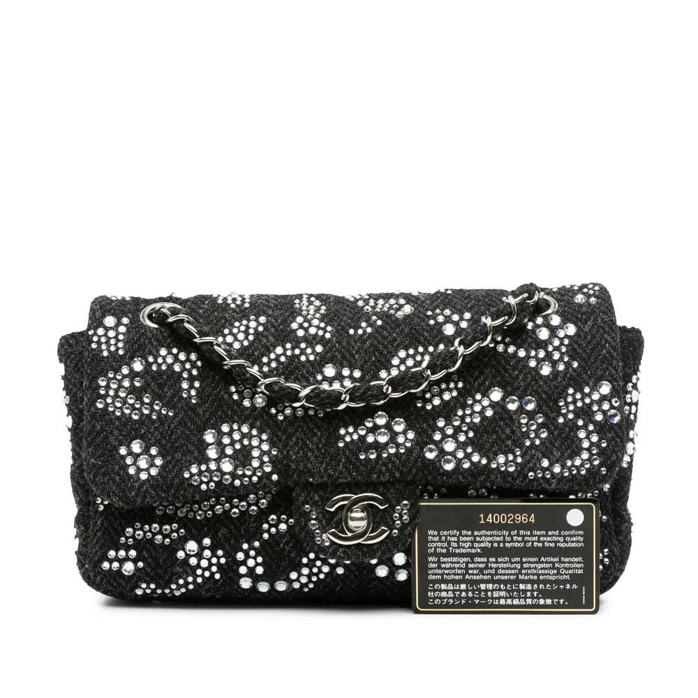 Black Chanel Medium Strass Embellished Tweed Sing… - image 1