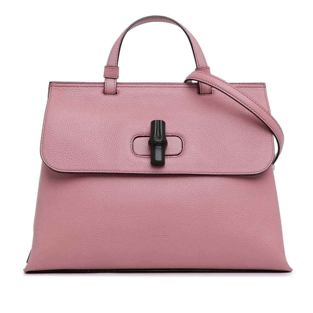 Pink Gucci Medium Leather Bamboo Daily Satchel - image 1