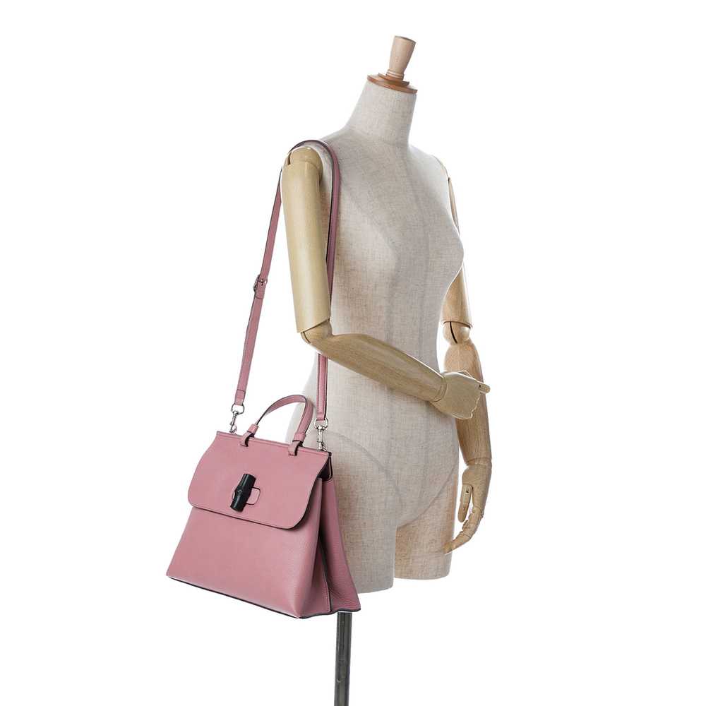 Pink Gucci Medium Leather Bamboo Daily Satchel - image 6