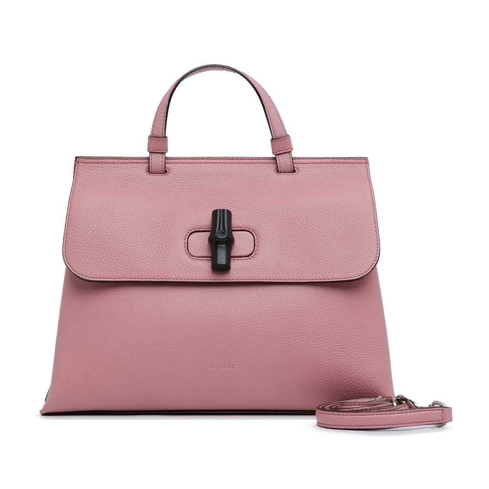 Pink Gucci Medium Leather Bamboo Daily Satchel - image 7