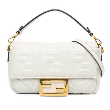 White Fendi Mini Zucca Embossed Leather Baguette S