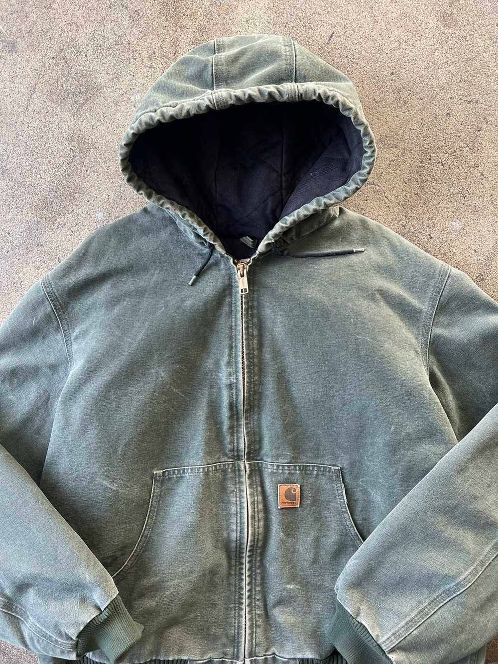 1990s Carhartt Moss Green Hooded Work Jacket - image 2