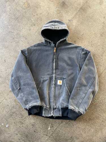 1990s Carhartt Faded Black Hooded Work Jacket