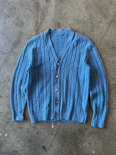 1990s Baby Blue Cable Knit Cardigan Sweater