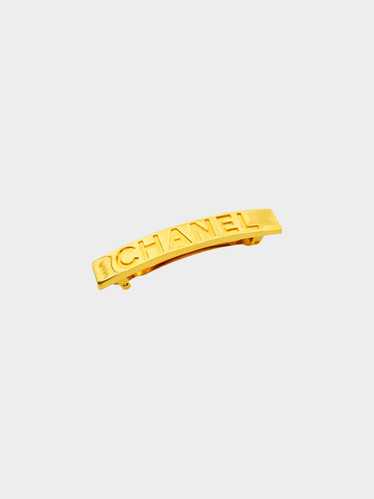 Chanel 2000s Gold Embossed Logo Barrette