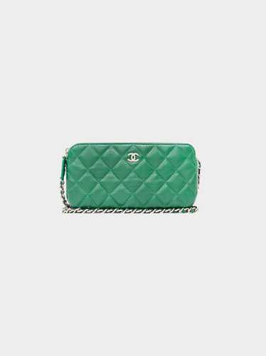 Chanel 2019 Green Lambskin Matelasse Chain Wallet