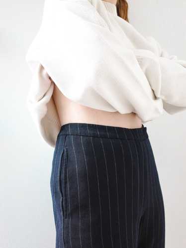 Navy Wool Pinstriped Wide Leg Trousers - image 1