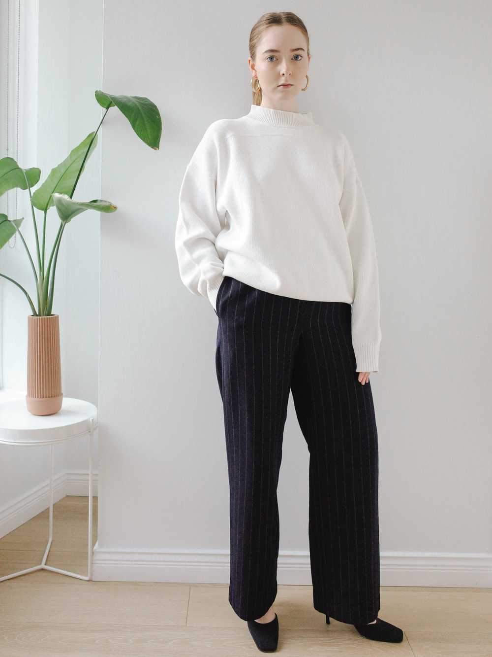 Navy Wool Pinstriped Wide Leg Trousers - image 2