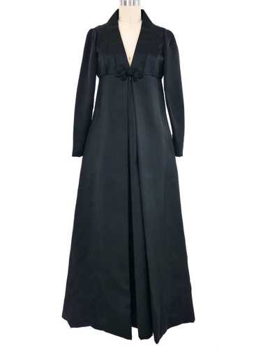 1960s Black Satin Frog Closure Evening Dress