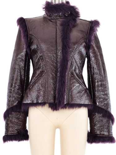 Versace Fur Lined Purple Patent Jacket