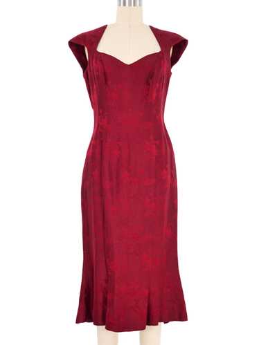 1990s John Galliano Maroon Brocade Midi Dress