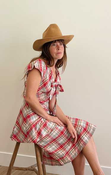 40s Red Plaid Cotton Dress