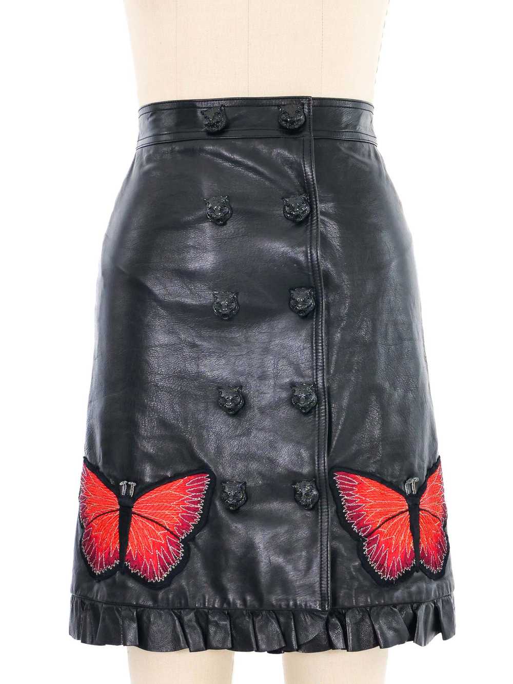 2016 Gucci Butterfly Embroidered Leather Skirt - image 2