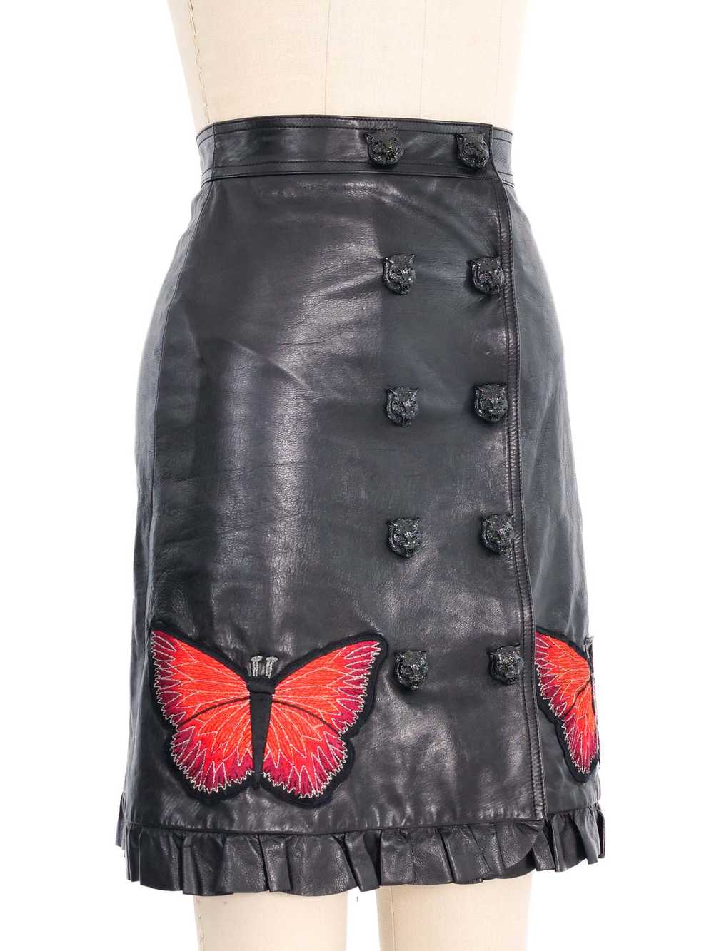 2016 Gucci Butterfly Embroidered Leather Skirt - image 4