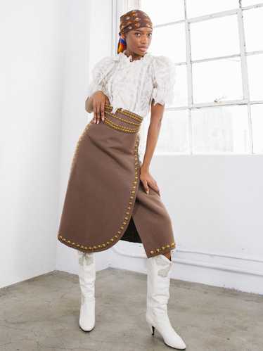 Adolfo Studded Wool Wrap Skirt And Belt