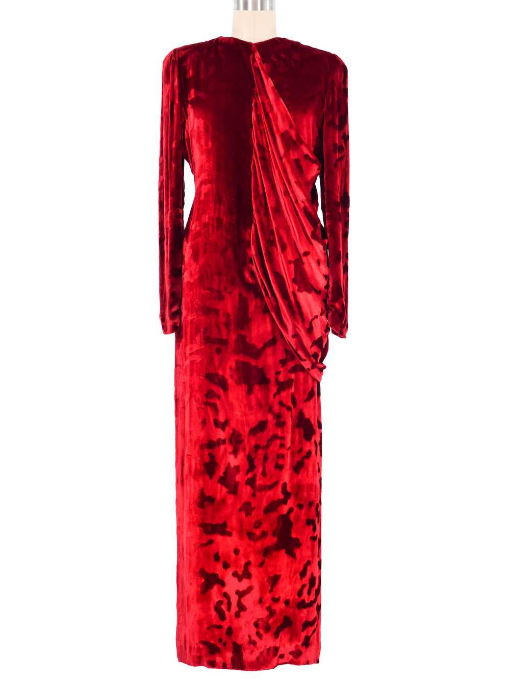 Bill Blass Draped Red Velvet Gown - image 1