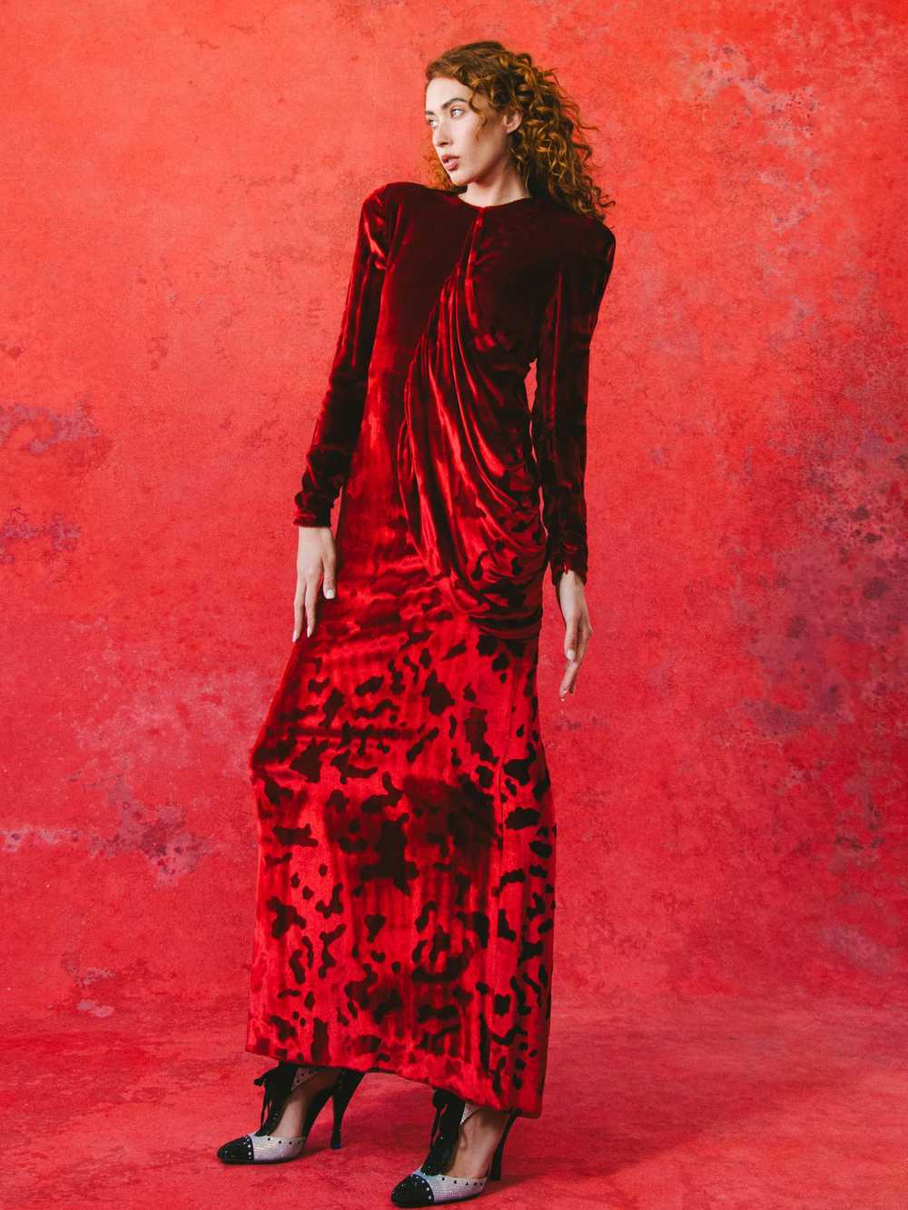 Bill Blass Draped Red Velvet Gown - image 2