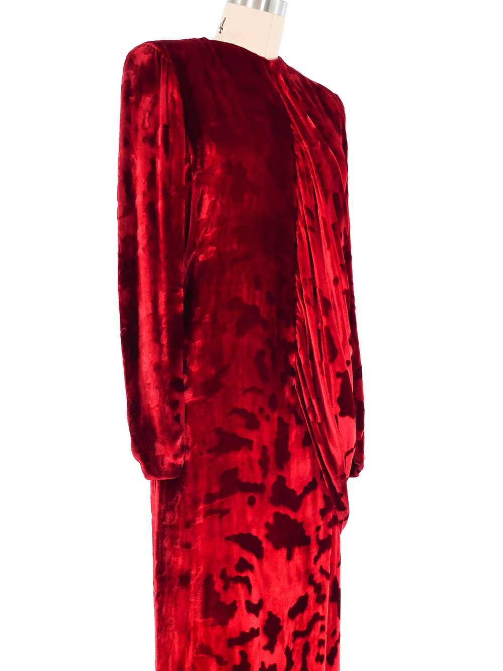 Bill Blass Draped Red Velvet Gown - image 3