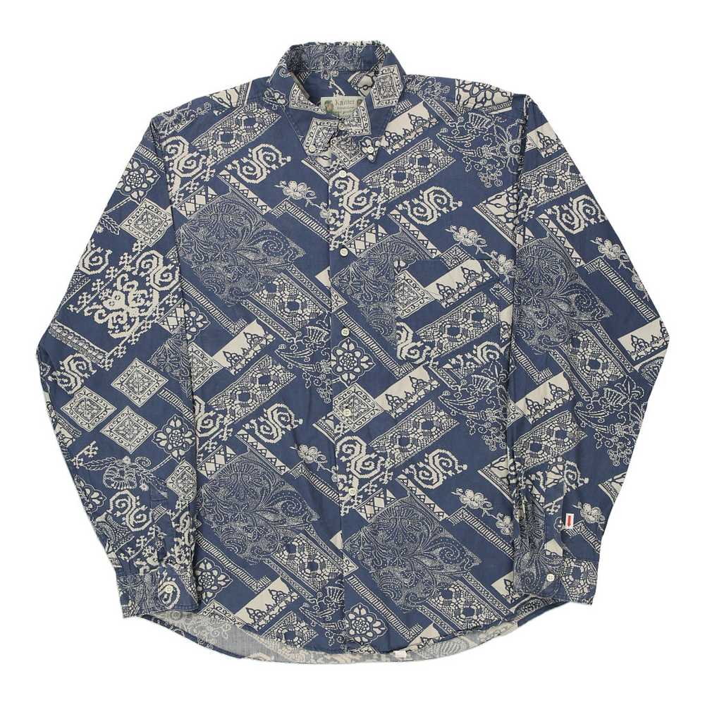 Knitter Patterned Shirt - XL Blue Cotton - image 3