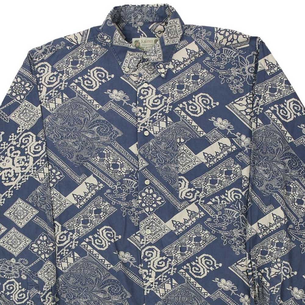 Knitter Patterned Shirt - XL Blue Cotton - image 4