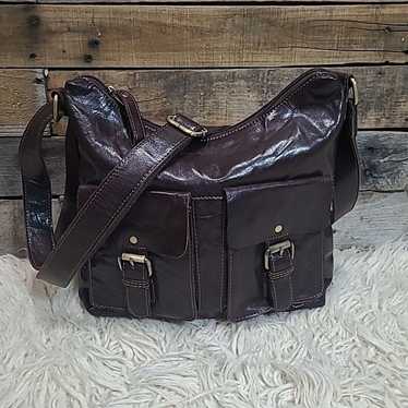 Brown Leather Messenger Bag Handbag Satchel Adjus… - image 1