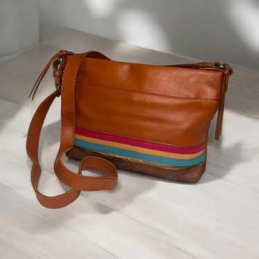 The Sak Purse Brown Leather Multicolor Striped Si… - image 1