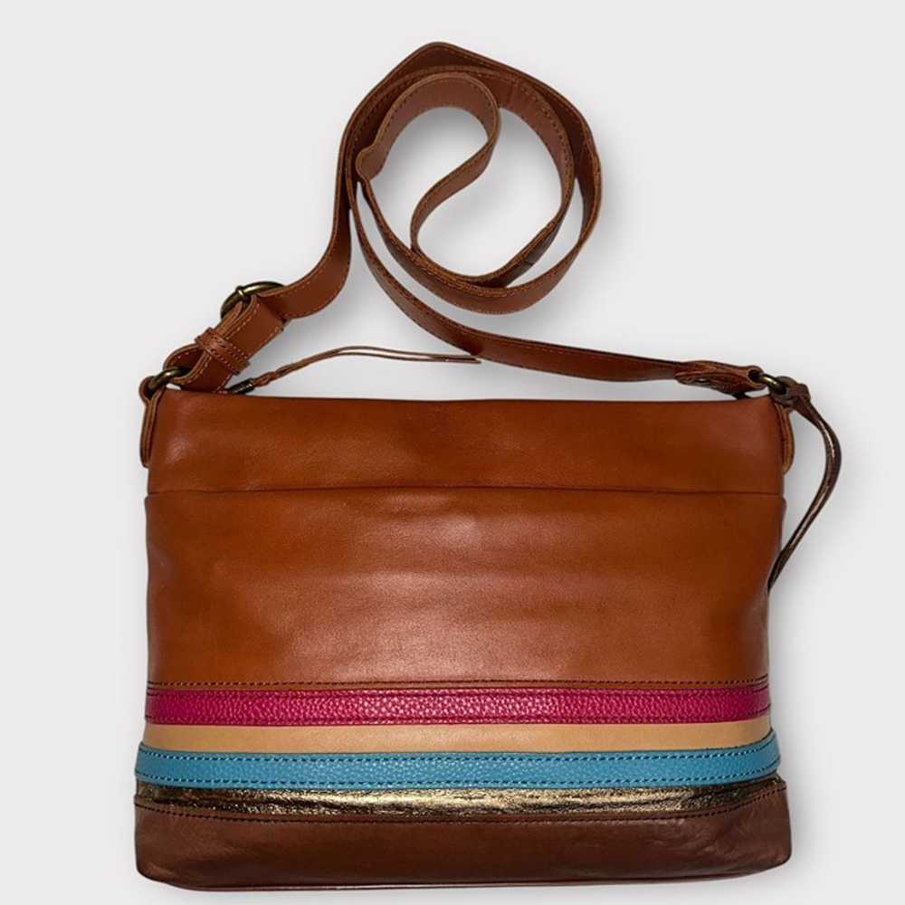 The Sak Purse Brown Leather Multicolor Striped Si… - image 3