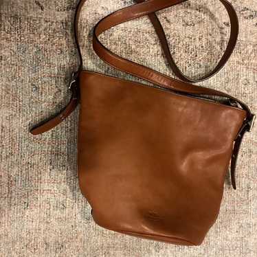 Women’s Crossbody Small Bucket Bag, tan leather