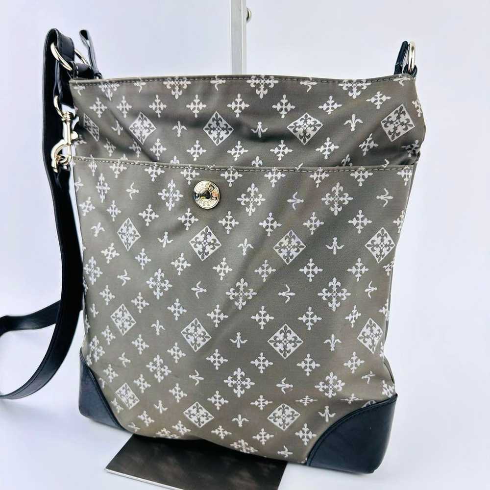 Rashit Gray Floral Shoulder Bag Nylon Logo Lightw… - image 1