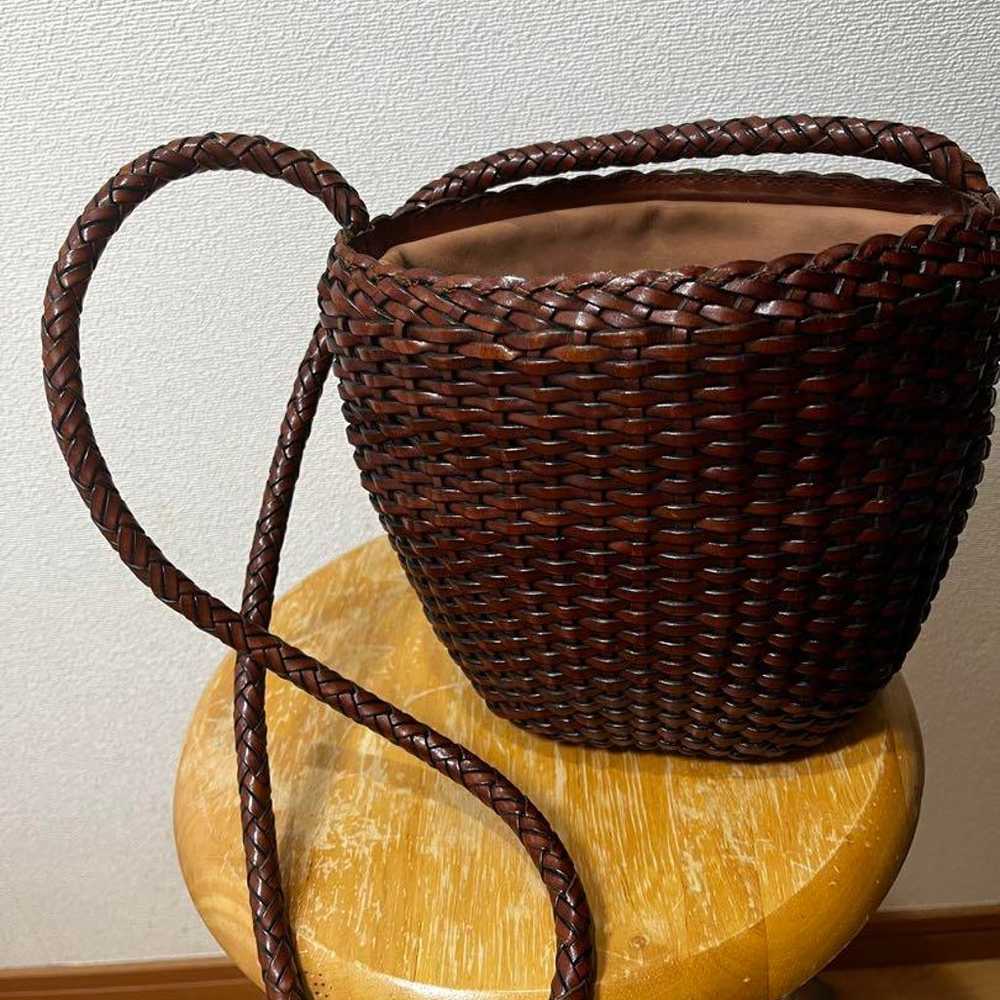 Braided Brown Woven Basket Bag - image 2