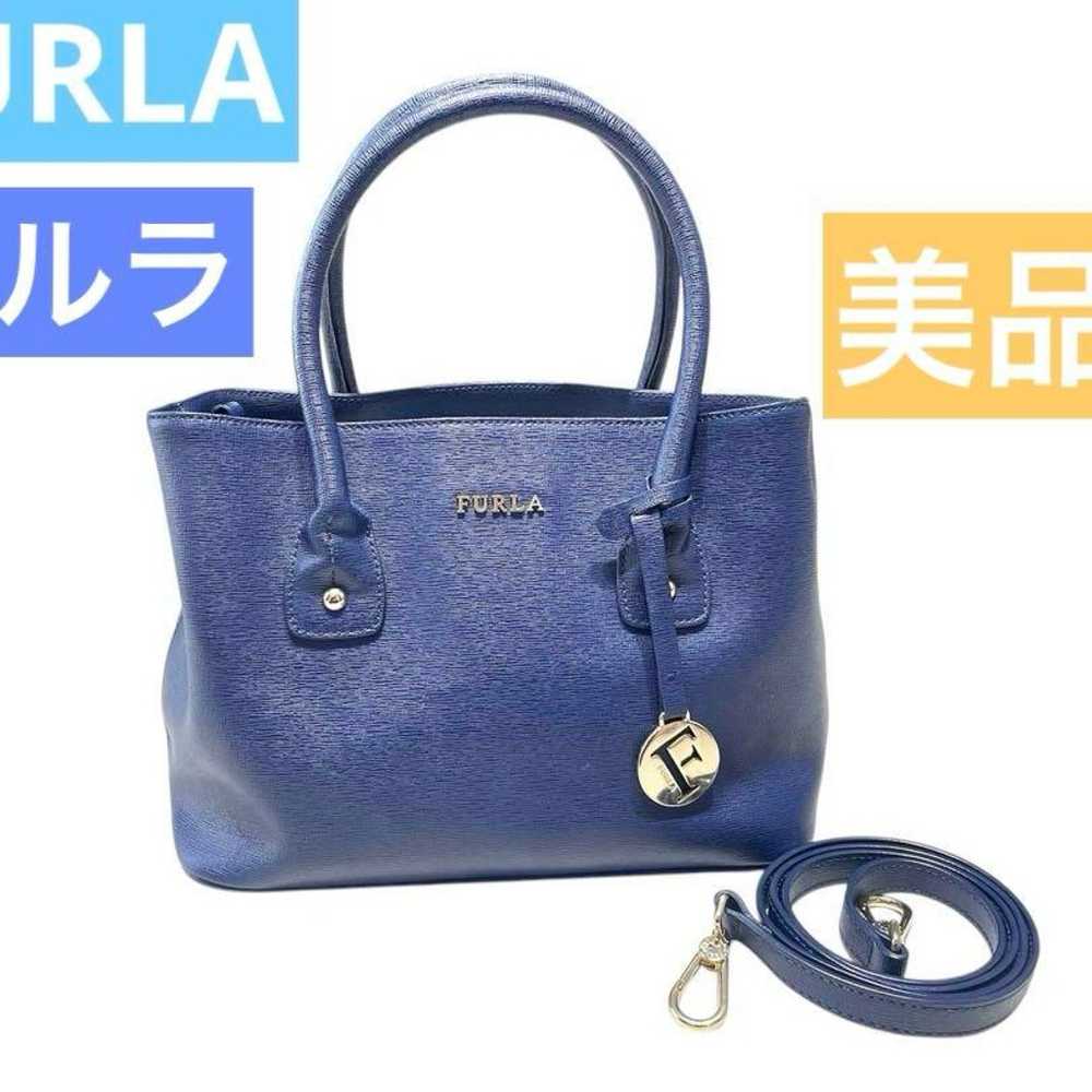 FURLA 2-way shoulder hand bag navy navy - image 1