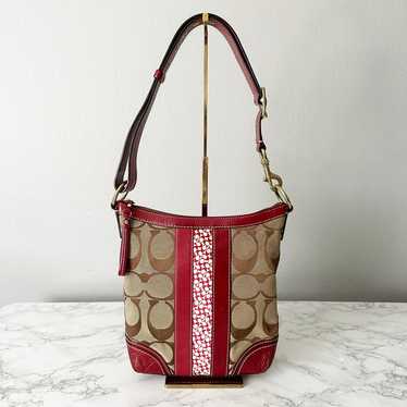 Coach outline signature tan discount with red leather F55364 tote shoulder bag