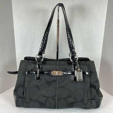 Coach Signature Medium Black Canvas W/Leather Tri… - image 1