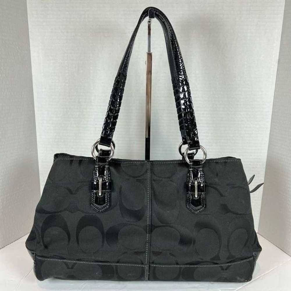 Coach Signature Medium Black Canvas W/Leather Tri… - image 2