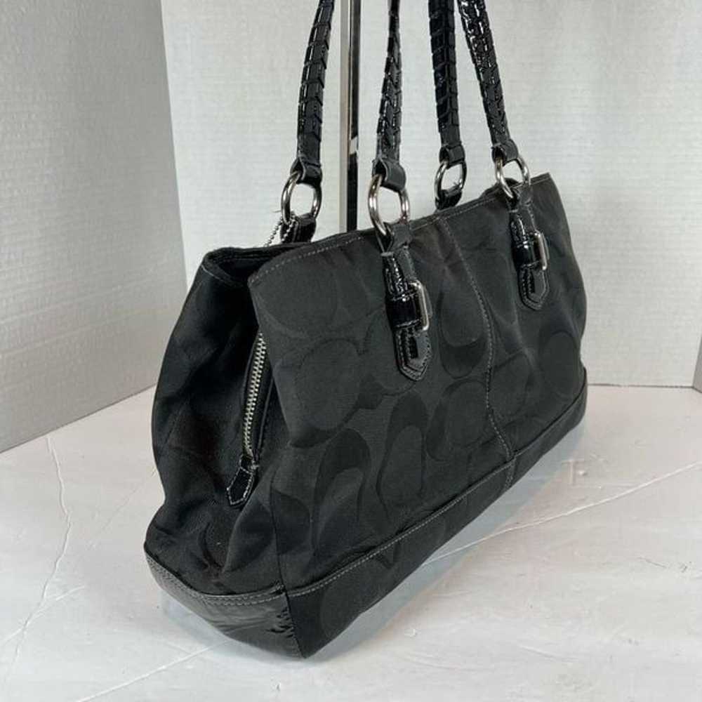 Coach Signature Medium Black Canvas W/Leather Tri… - image 3