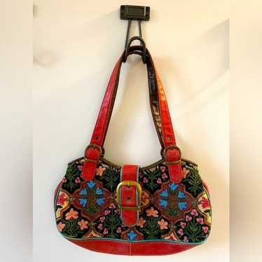 Isabella Fiore, vintage leather and beaded floral… - image 1