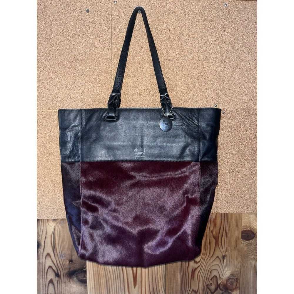 Will Leather Goods Cow Hair Burgandy Black Leathe… - image 1