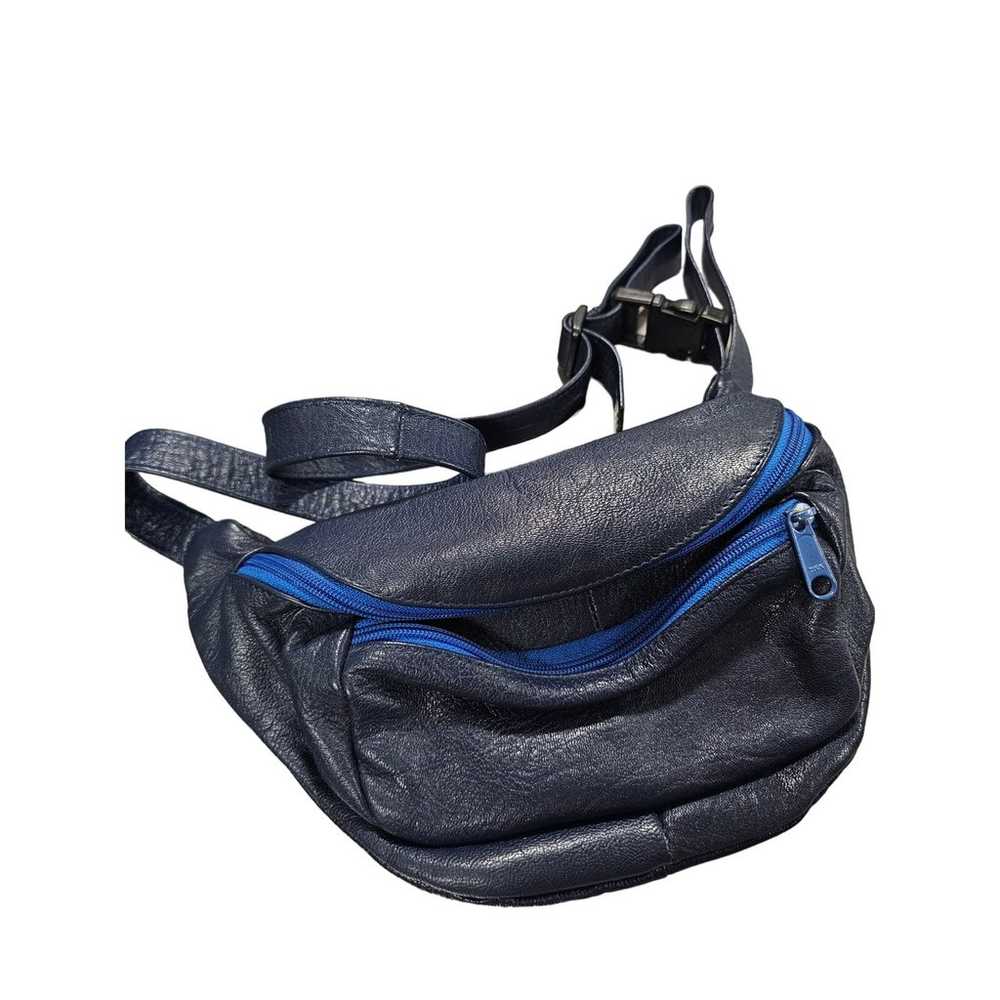 Vintage Navy-Blue Leather Adjustable Fanny Pack W… - image 2