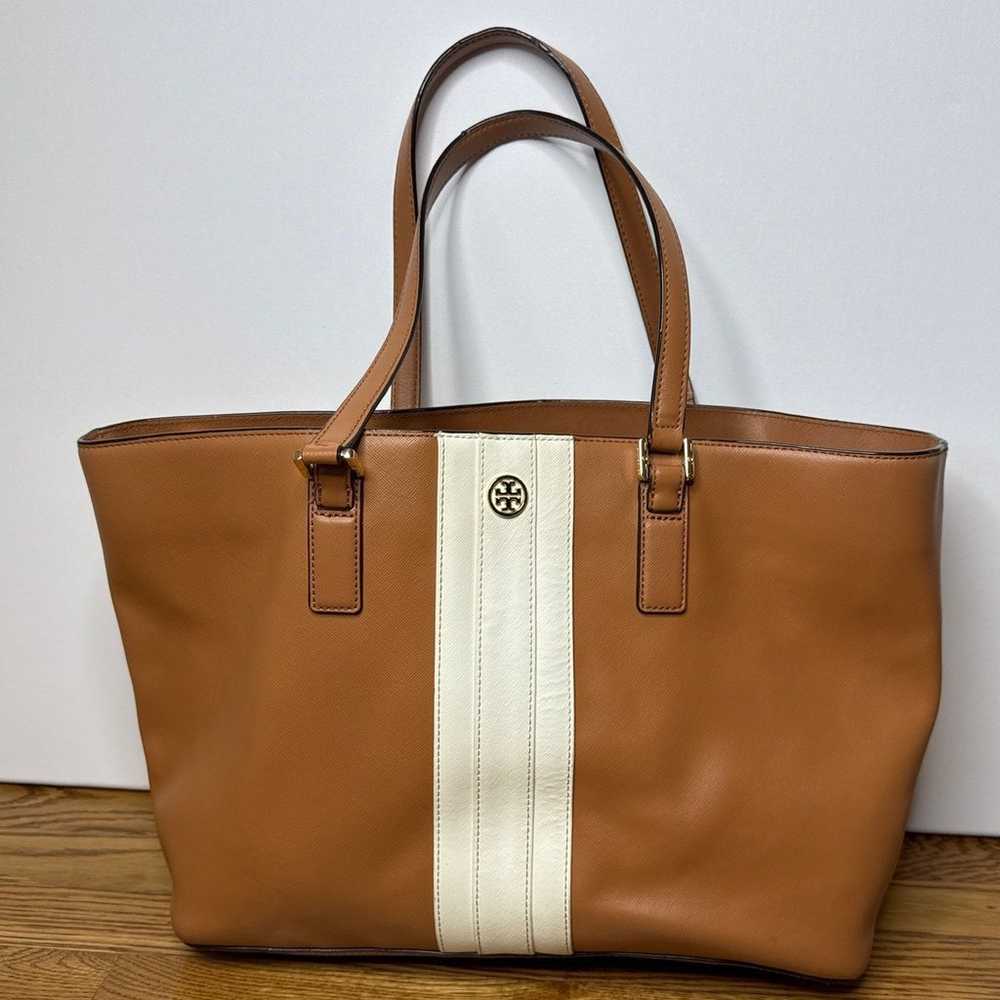 Tory Burch Saffiano Leather Robinson Striped E/W … - image 2