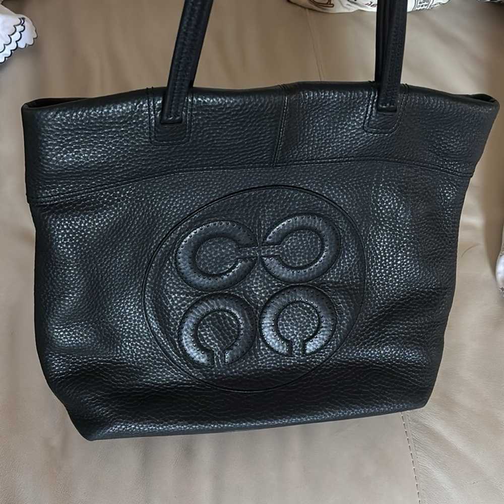 Coach Black Leather Julia Op Art Perry Tote Bag - image 1