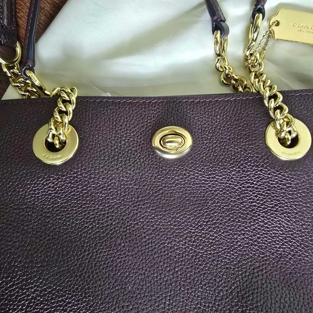 COACH TURNLOCK CHAIN TOTE ZIP-TOP LEATHER SHOULDE… - image 5