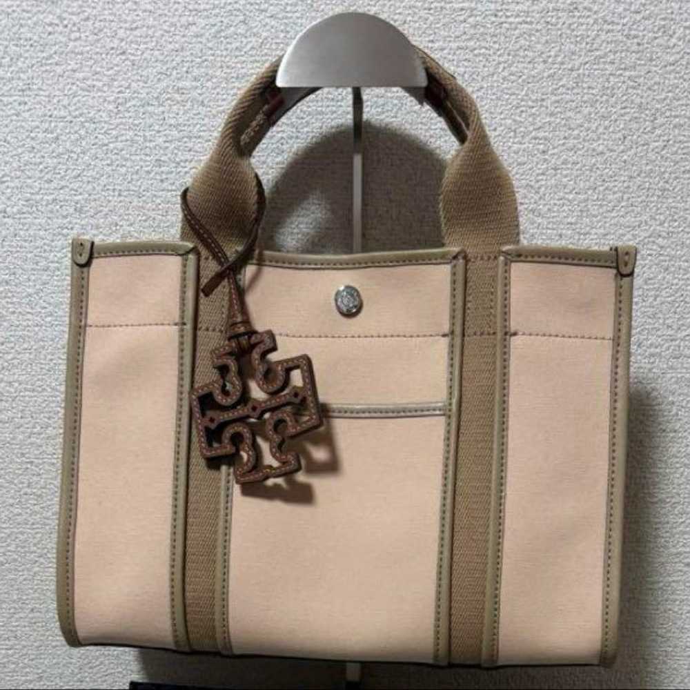 Tory Burch Twill Small Tote Canvas 2WAY Shoulder … - image 1