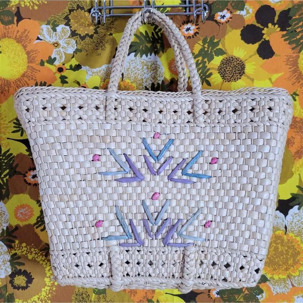 Vintage Straw Woven Wicker Tote Bag - image 1