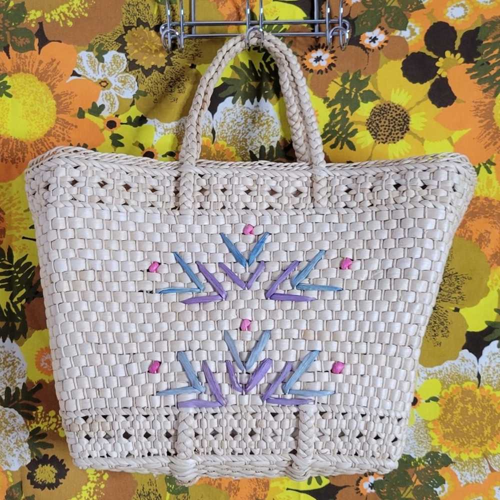 Vintage Straw Woven Wicker Tote Bag - image 2