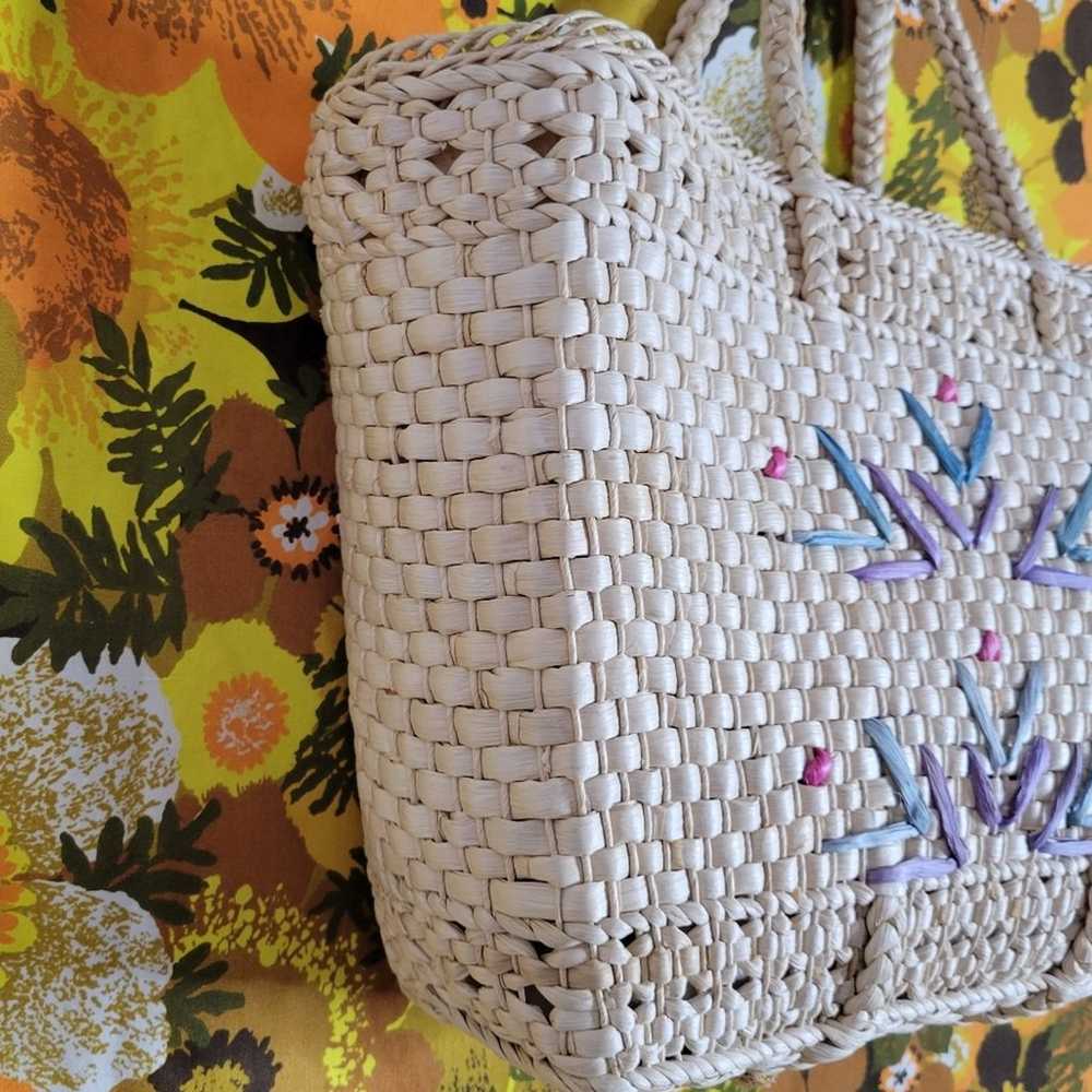 Vintage Straw Woven Wicker Tote Bag - image 3