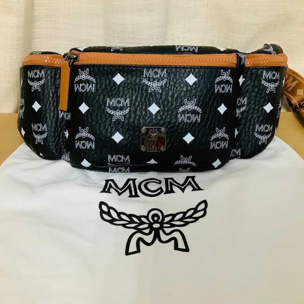 Authentic MCM Belt Bag Clutch Pouch Black/Cognac … - image 1