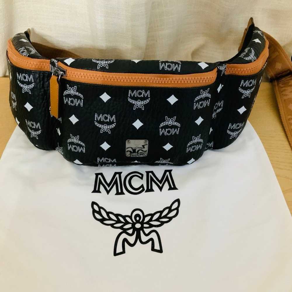 Authentic MCM Belt Bag Clutch Pouch Black/Cognac … - image 3