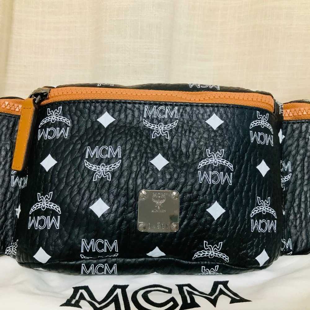 Authentic MCM Belt Bag Clutch Pouch Black/Cognac … - image 4