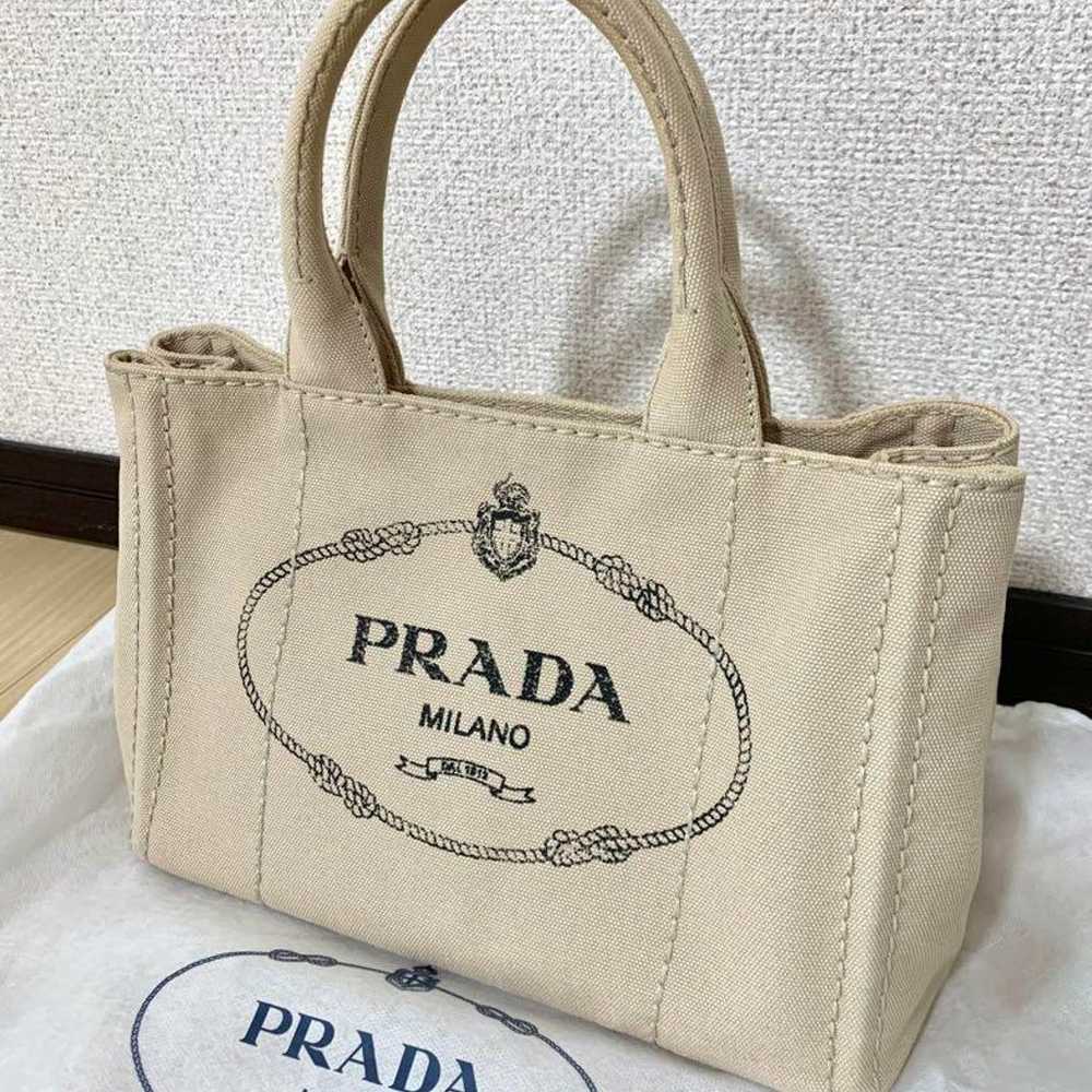 【Like New】PRADA Canapa Tote Bag Beige - image 1